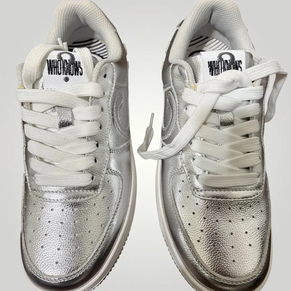 Who Knows Brand Type-1 Silver Metallic Sneakers Size 6 Chrome Question Mark Rare